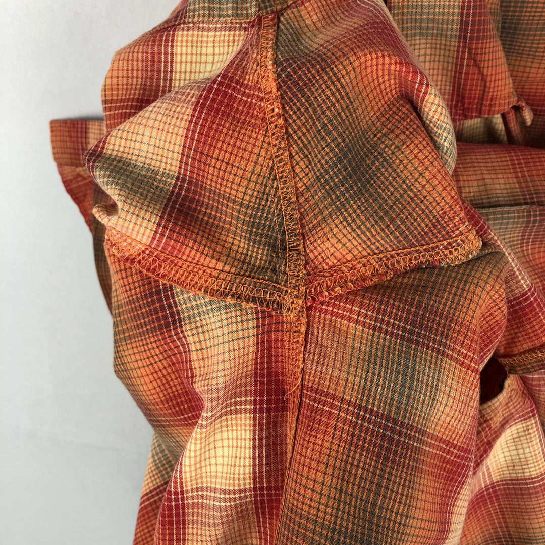 Dickies Check Pattern Ombre Check Open Collar Short Sleeve Work Shirt Box Shirt Men's Size L cotton orange type Vintage Second Hand
