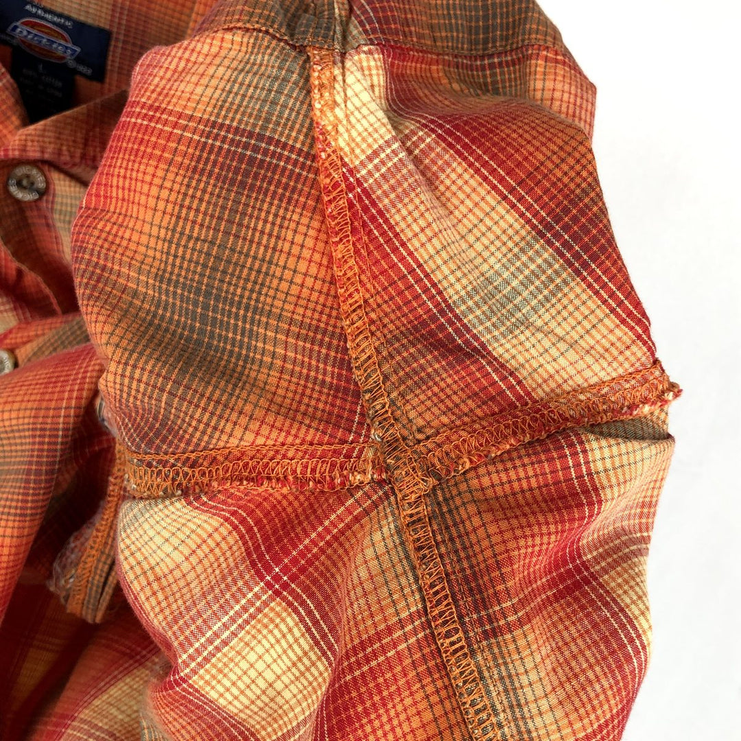 Dickies Check Pattern Ombre Check Open Collar Short Sleeve Work Shirt Box Shirt Men's Size L cotton orange type Vintage Second Hand