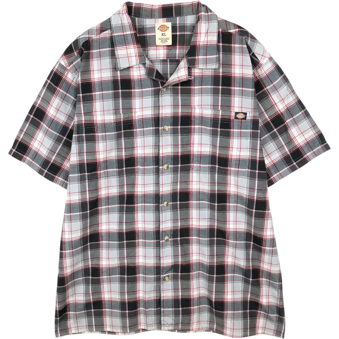 Dickies Check Pattern Open Collar Short Sleeve Work Shirt Box Shirt Men's XL cotton red type Vintage Second Hand
