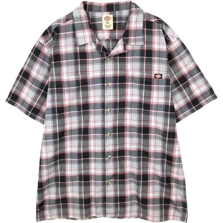 Dickies Check Pattern Open Collar Short Sleeve Work Shirt Box Shirt Men's XL cotton red type Vintage Second Hand
