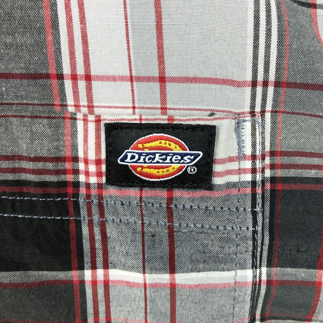 Dickies Check Pattern Open Collar Short Sleeve Work Shirt Box Shirt Men's XL cotton red type Vintage Second Hand