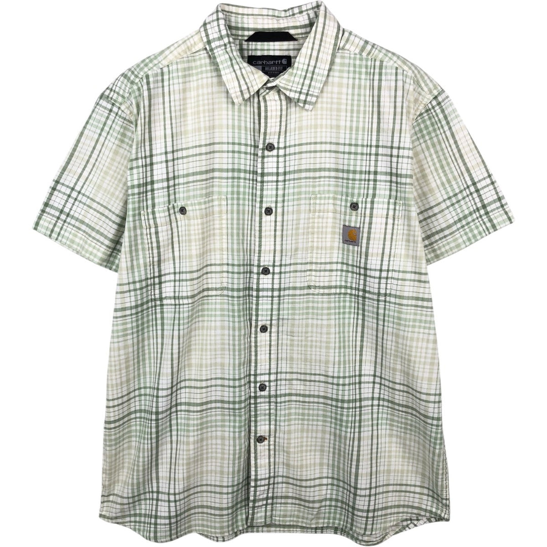 Carhartt RELAXED FIT Check Pattern Short Sleeve Work Shirt, Men's L size cotton green type Vintage Second Hand