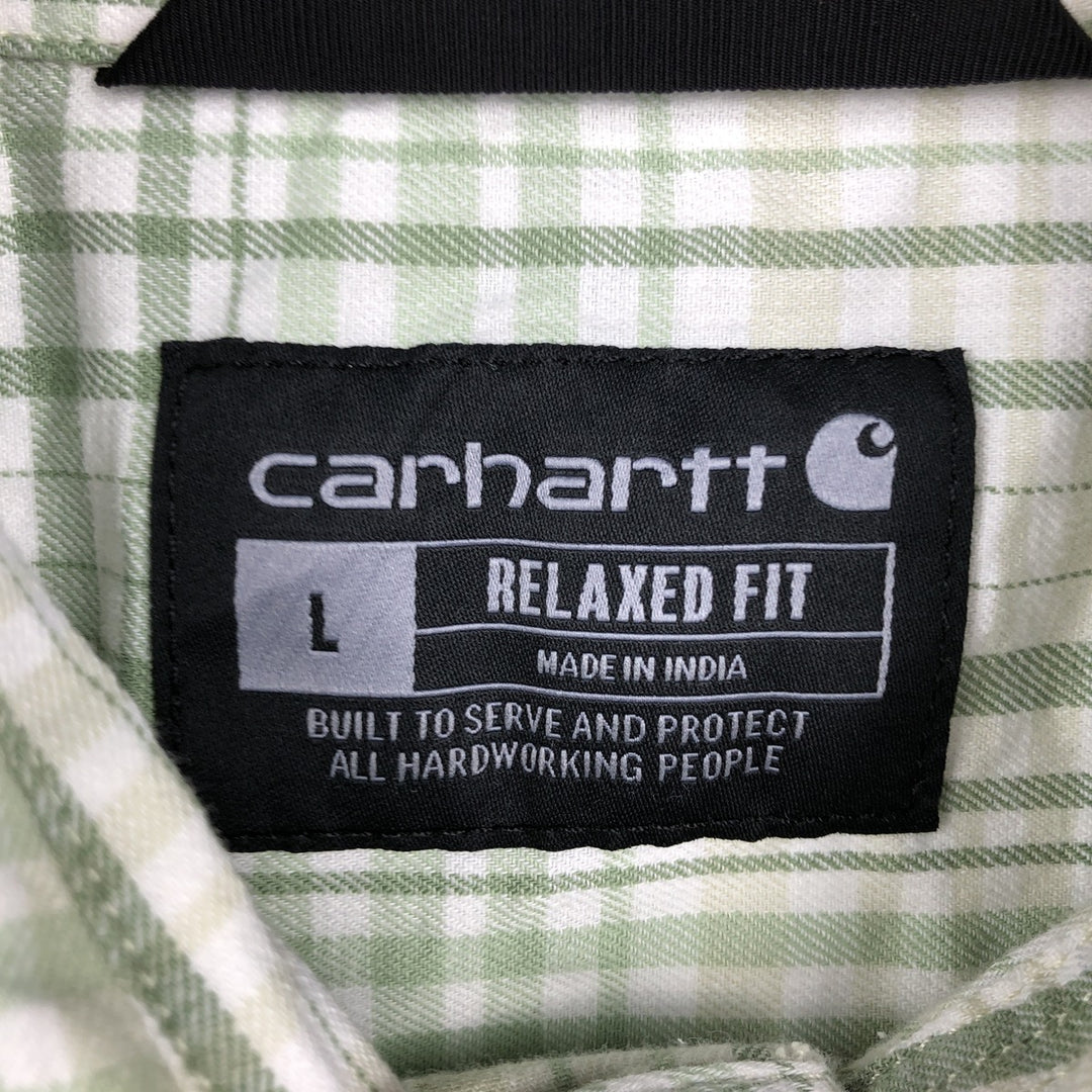 Carhartt RELAXED FIT Check Pattern Short Sleeve Work Shirt, Men's L size cotton green type Vintage Second Hand