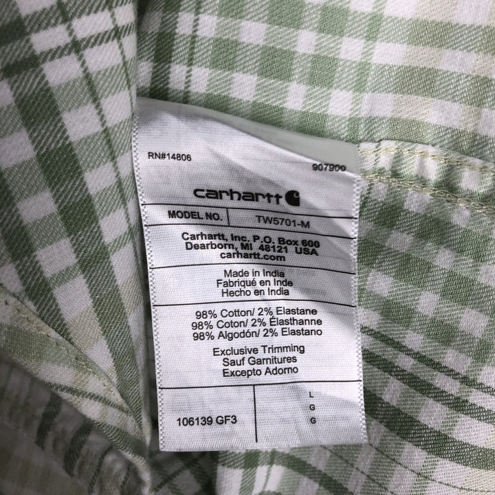 Carhartt RELAXED FIT Check Pattern Short Sleeve Work Shirt, Men's L size cotton green type Vintage Second Hand