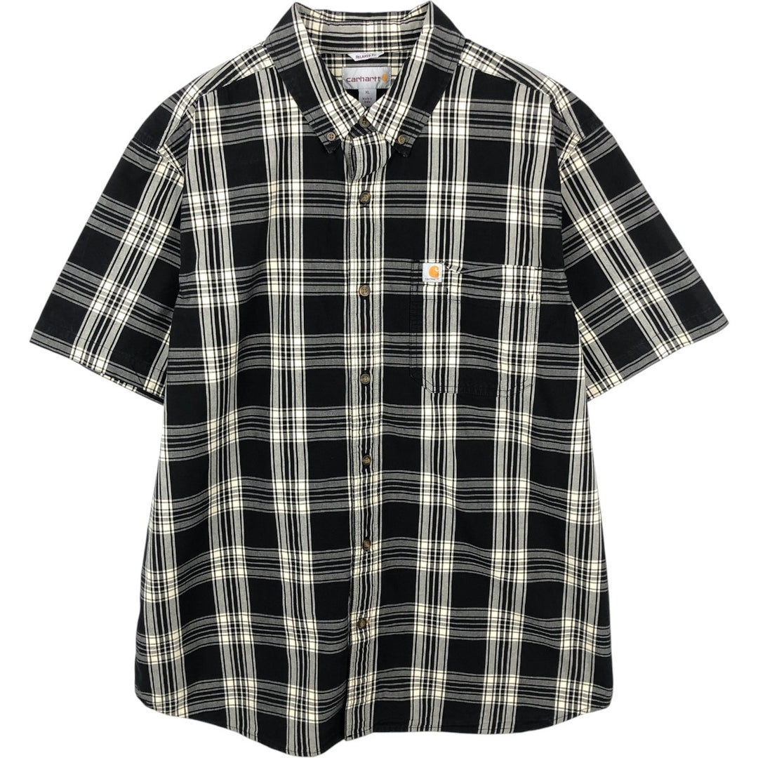 Carhartt RELAXED FIT Check Pattern Button-down Short Sleeve Work Shirt, Men's XL cotton black type Vintage Second Hand
