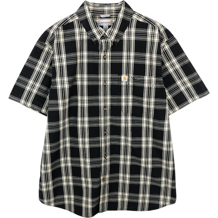Carhartt RELAXED FIT Check Pattern Button-down Short Sleeve Work Shirt, Men's XL cotton black type Vintage Second Hand