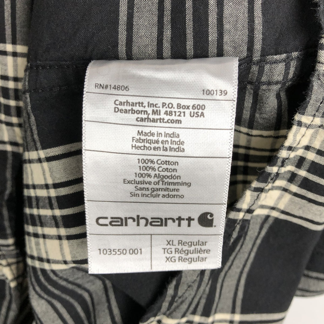 Carhartt RELAXED FIT Check Pattern Button-down Short Sleeve Work Shirt, Men's XL cotton black type Vintage Second Hand