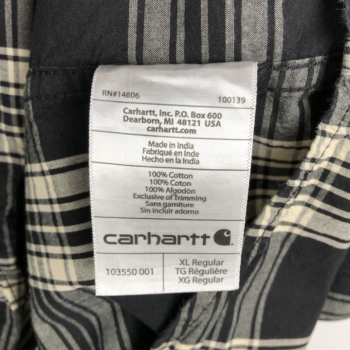 Carhartt RELAXED FIT Check Pattern Button-down Short Sleeve Work Shirt, Men's XL cotton black type Vintage Second Hand