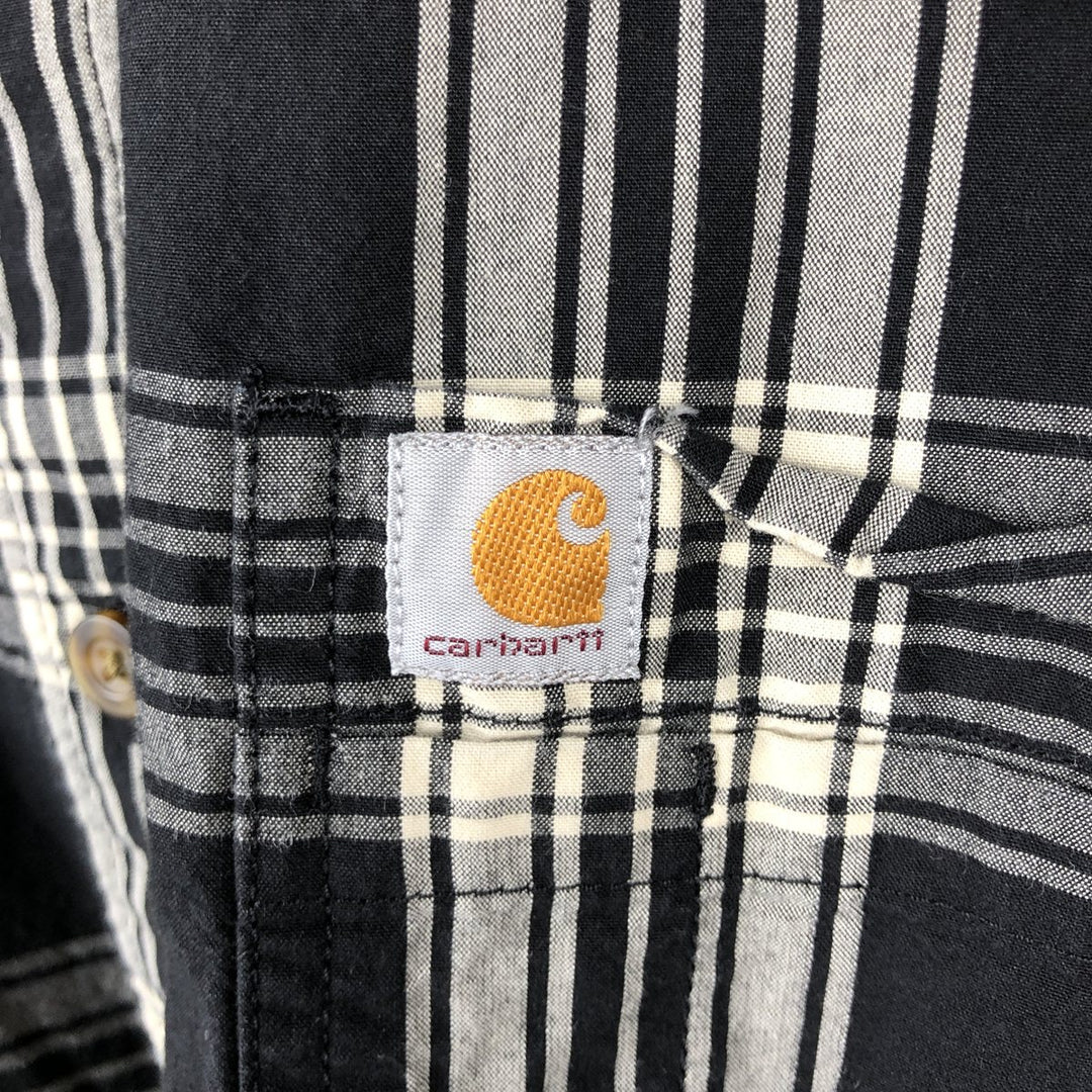 Carhartt RELAXED FIT Check Pattern Button-down Short Sleeve Work Shirt, Men's XL cotton black type Vintage Second Hand