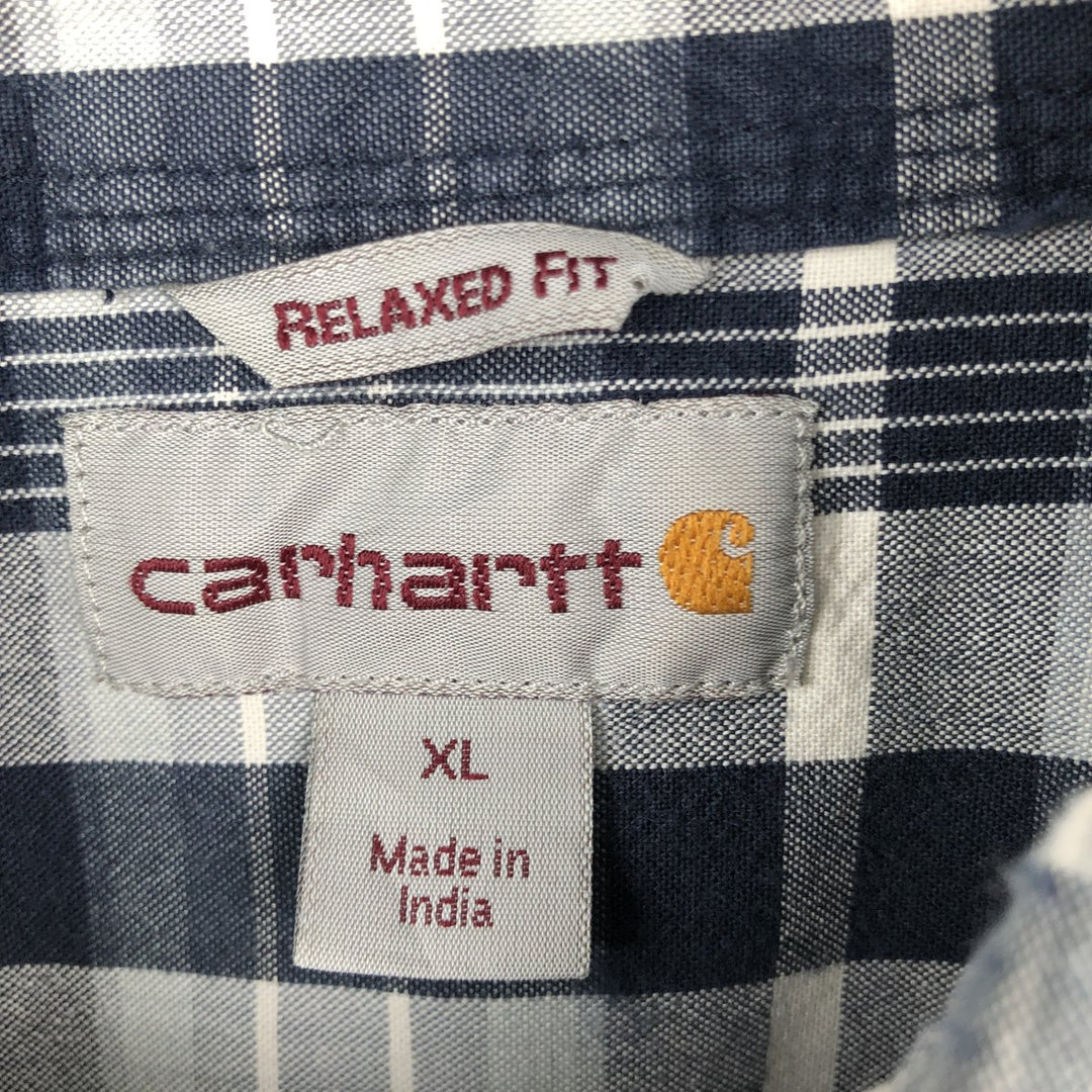 Carhartt Relaxed Fit Short-Sleeve Cotton Check Shirt, Men's Size XL (approx.) cotton navy blue type Vintage Second Hand