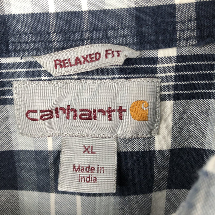 Carhartt Relaxed Fit Short-Sleeve Cotton Check Shirt, Men's Size XL (approx.) cotton navy blue type Vintage Second Hand