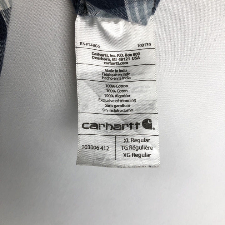 Carhartt Relaxed Fit Short-Sleeve Cotton Check Shirt, Men's Size XL (approx.) cotton navy blue type Vintage Second Hand