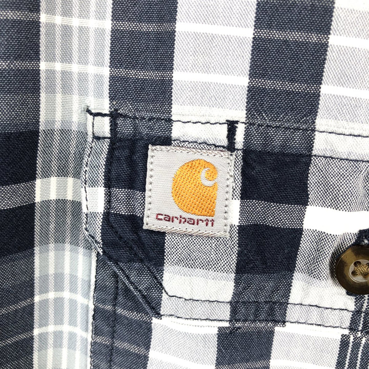Carhartt Relaxed Fit Short-Sleeve Cotton Check Shirt, Men's Size XL (approx.) cotton navy blue type Vintage Second Hand