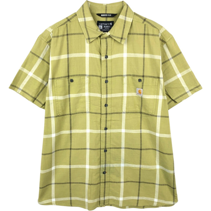 Carhartt Rugged Flex Relaxed Fit Check Pattern Short-Sleeve Work Shirt, Men's Size L (approx.) cotton green type yellow green Vintage Second Hand
