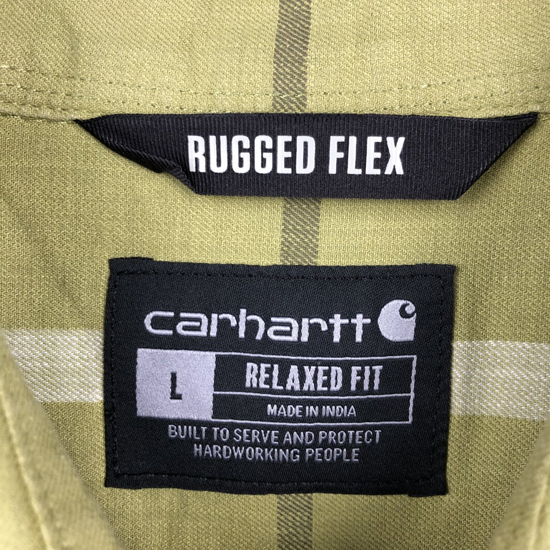 Carhartt Rugged Flex Relaxed Fit Check Pattern Short-Sleeve Work Shirt, Men's Size L (approx.) cotton green type yellow green Vintage Second Hand