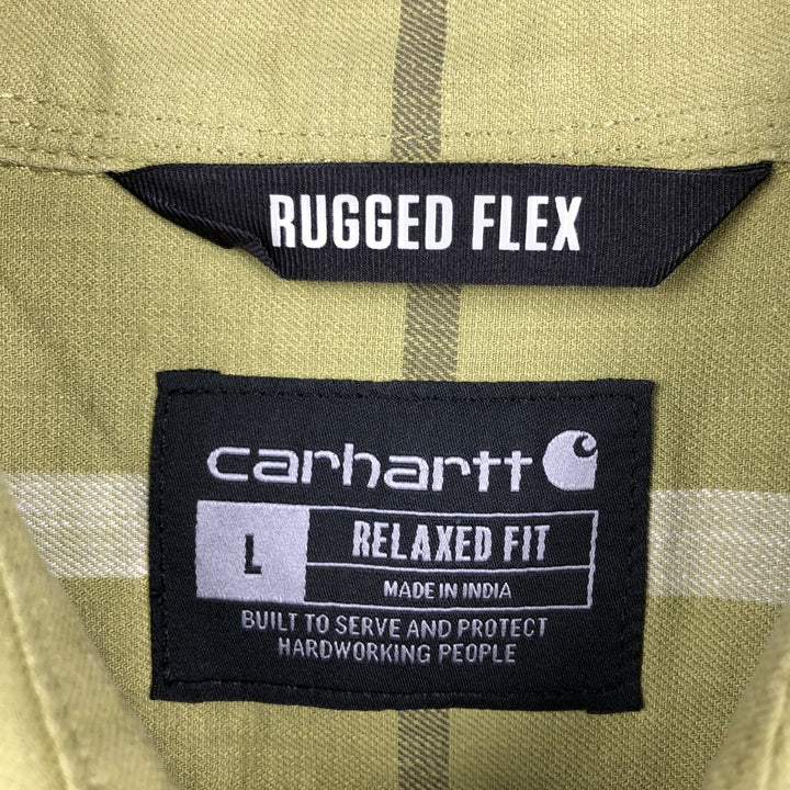 Carhartt Rugged Flex Relaxed Fit Check Pattern Short-Sleeve Work Shirt, Men's Size L (approx.) cotton green type yellow green Vintage Second Hand