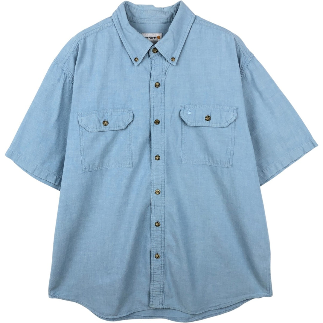 Carhartt button-down short-sleeve work shirt, men's XL size cotton Blue type light blue Vintage Second Hand