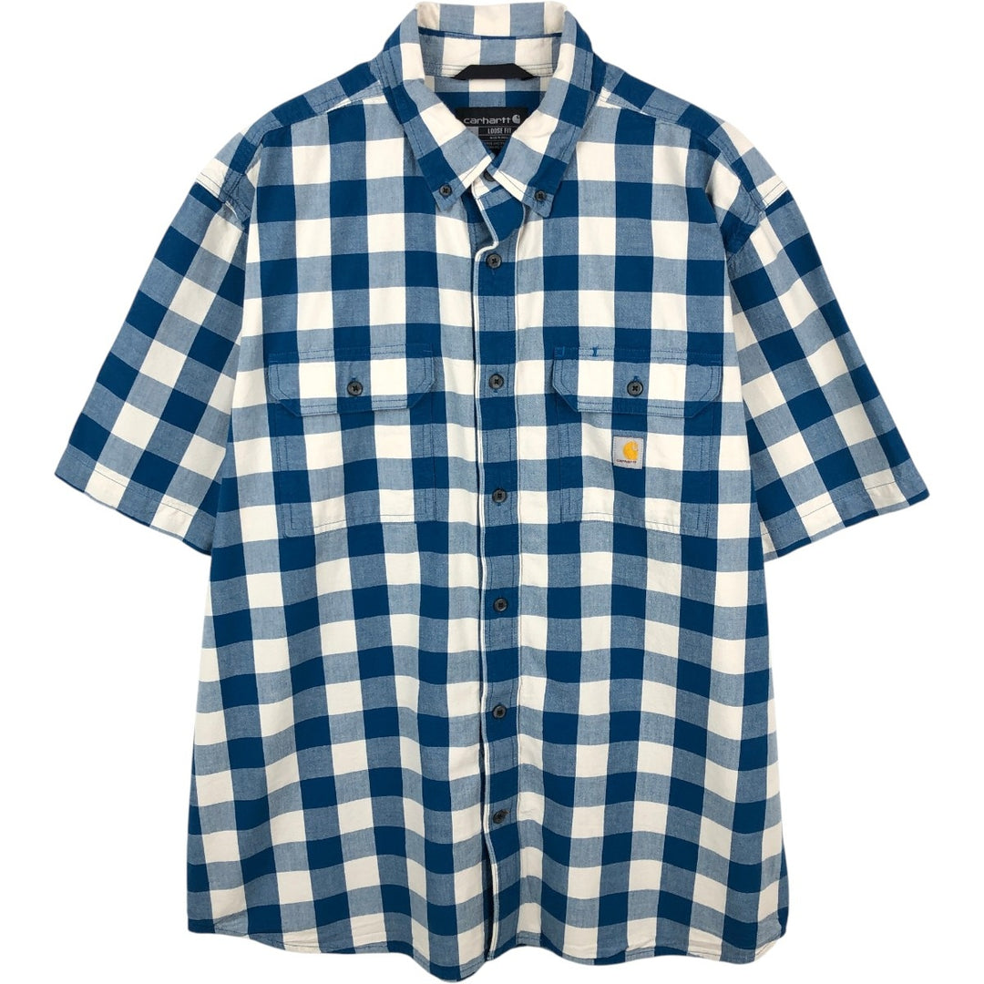 Carhartt Loose Fit Check Pattern Buffalo Check Short Sleeve Work Shirt (Men's XL equivalent) cotton blue type Vintage Second Hand