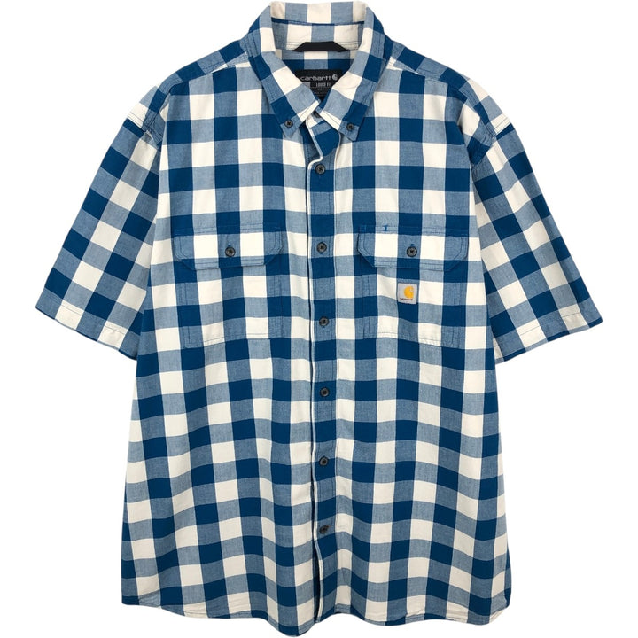 Carhartt Loose Fit Check Pattern Buffalo Check Short Sleeve Work Shirt (Men's XL equivalent) cotton blue type Vintage Second Hand