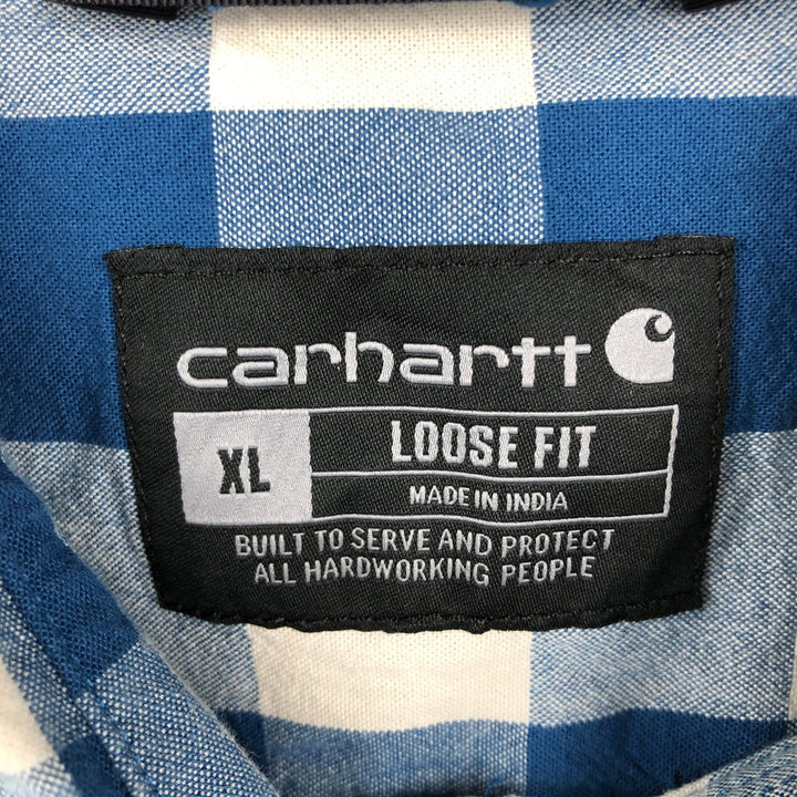 Carhartt Loose Fit Check Pattern Buffalo Check Short Sleeve Work Shirt (Men's XL equivalent) cotton blue type Vintage Second Hand