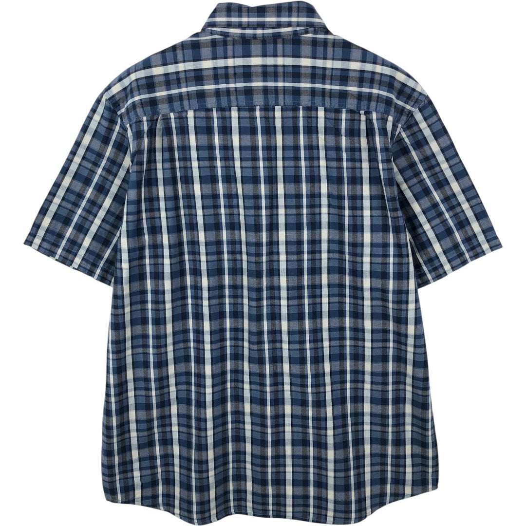 Carhartt Loose Fit Check Pattern Short-Sleeve Work Shirt (Men's Size L) cotton navy blue type Vintage Second Hand