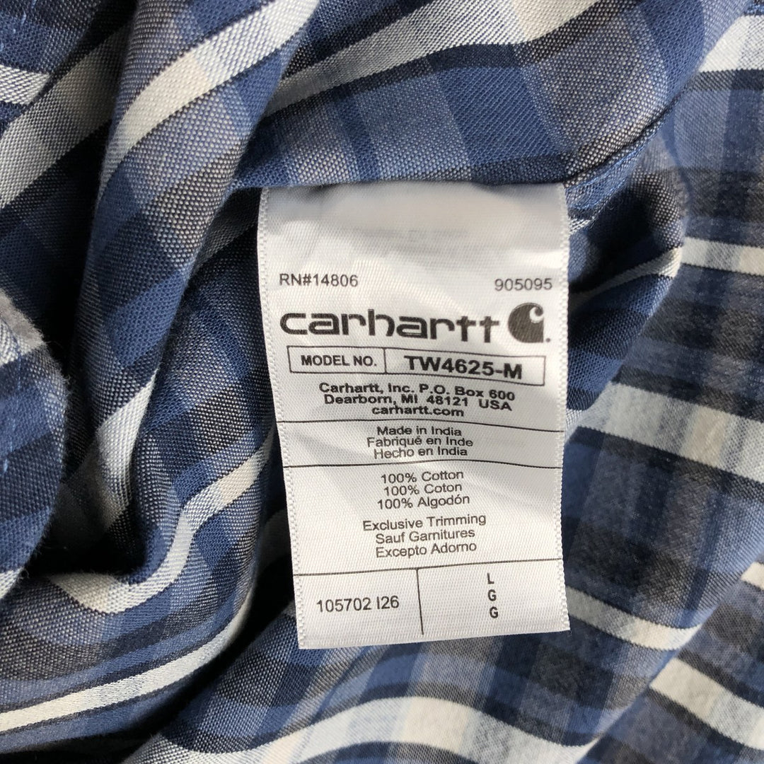 Carhartt Loose Fit Check Pattern Short-Sleeve Work Shirt (Men's Size L) cotton navy blue type Vintage Second Hand