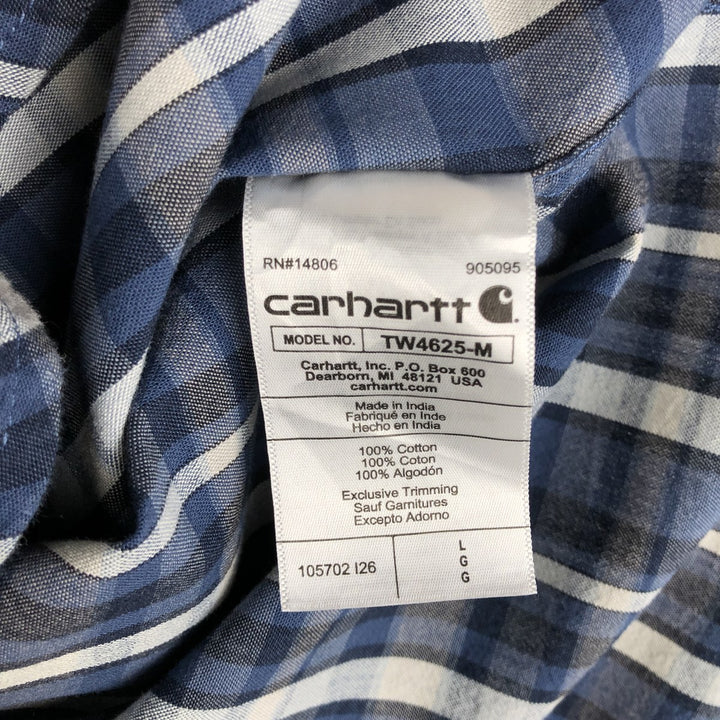 Carhartt Loose Fit Check Pattern Short-Sleeve Work Shirt (Men's Size L) cotton navy blue type Vintage Second Hand