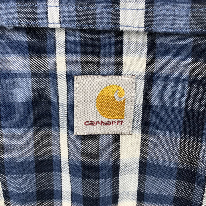 Carhartt Loose Fit Check Pattern Short-Sleeve Work Shirt (Men's Size L) cotton navy blue type Vintage Second Hand