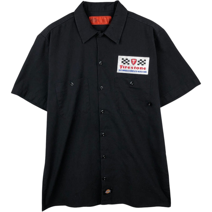 Dickies Firestone BRIDGESTONE Short-Sleeve Work Shirt, Boxy Shirt, Men's Size M (approx.) polyester black type Vintage Second Hand