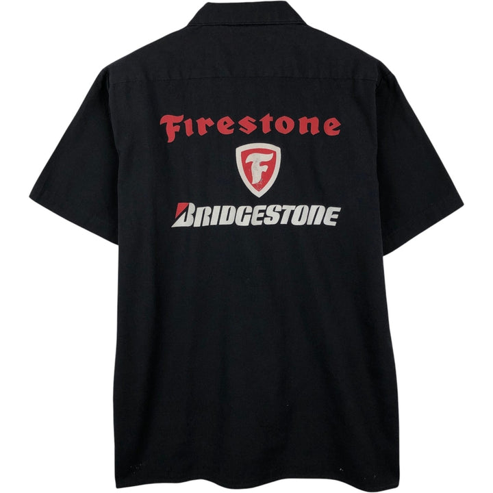 Dickies Firestone BRIDGESTONE Short-Sleeve Work Shirt, Boxy Shirt, Men's Size M (approx.) polyester black type Vintage Second Hand