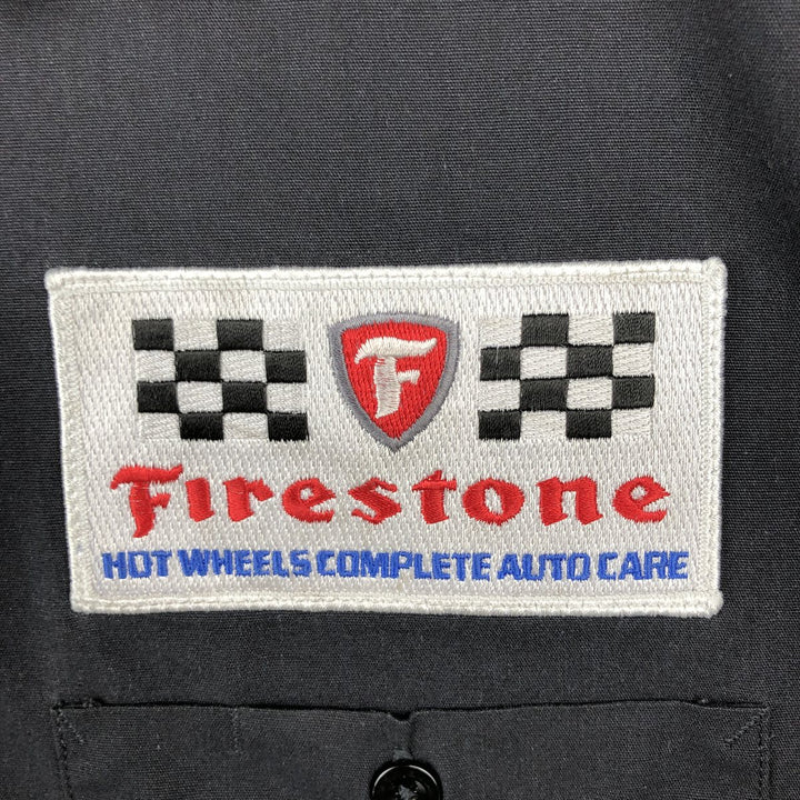 Dickies Firestone BRIDGESTONE Short-Sleeve Work Shirt, Boxy Shirt, Men's Size M (approx.) polyester black type Vintage Second Hand