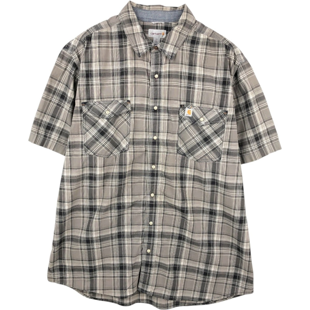 Carhartt Relaxed Fit Short-Sleeve Cotton Check Shirt, Men's Size XXL (approx.) cotton Charcoal Vintage Second Hand