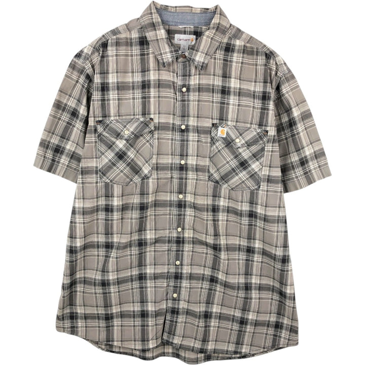 Carhartt Relaxed Fit Short-Sleeve Cotton Check Shirt, Men's Size XXL (approx.) cotton Charcoal Vintage Second Hand