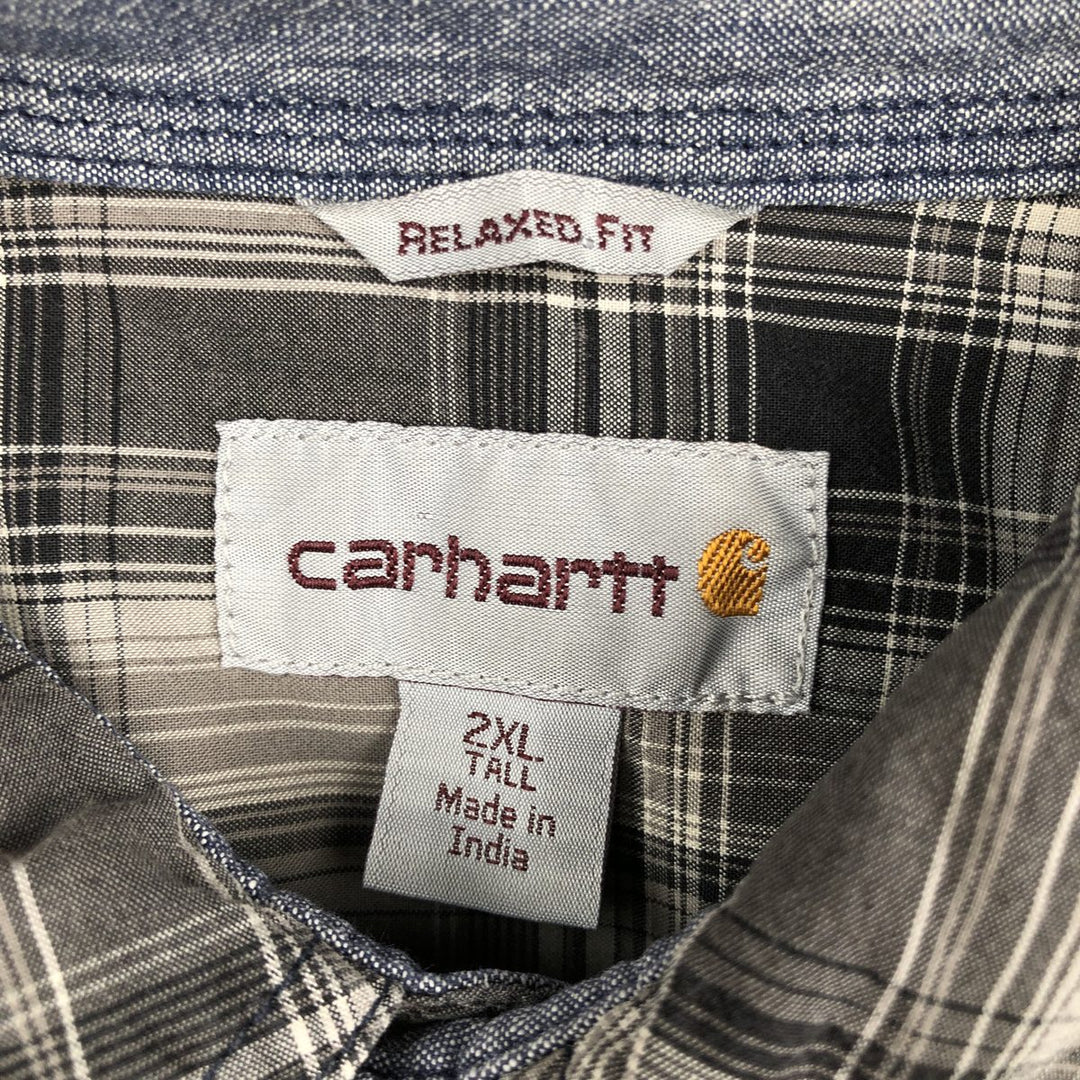 Carhartt Relaxed Fit Short-Sleeve Cotton Check Shirt, Men's Size XXL (approx.) cotton Charcoal Vintage Second Hand