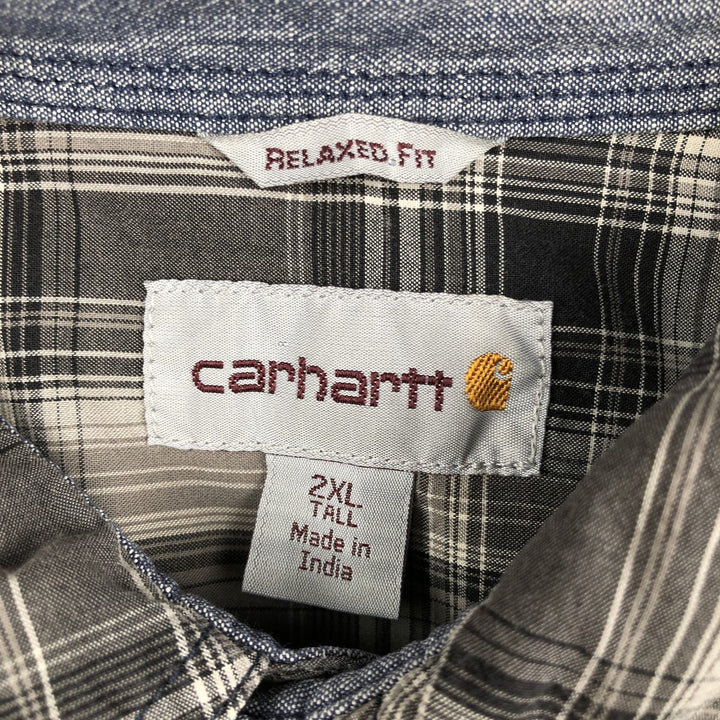 Carhartt Relaxed Fit Short-Sleeve Cotton Check Shirt, Men's Size XXL (approx.) cotton Charcoal Vintage Second Hand