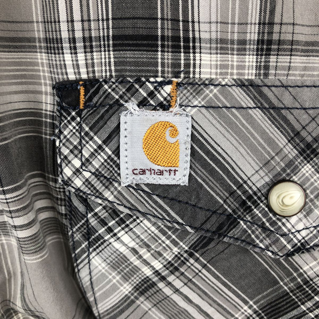 Carhartt Relaxed Fit Short-Sleeve Cotton Check Shirt, Men's Size XXL (approx.) cotton Charcoal Vintage Second Hand