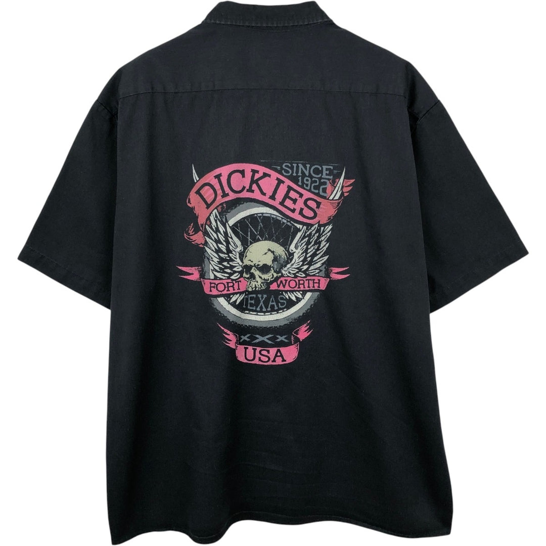 Dickies Skull Pattern Short-Sleeve Work Shirt, Boxy Shirt, Men's Size XL polyester black type Vintage Second Hand