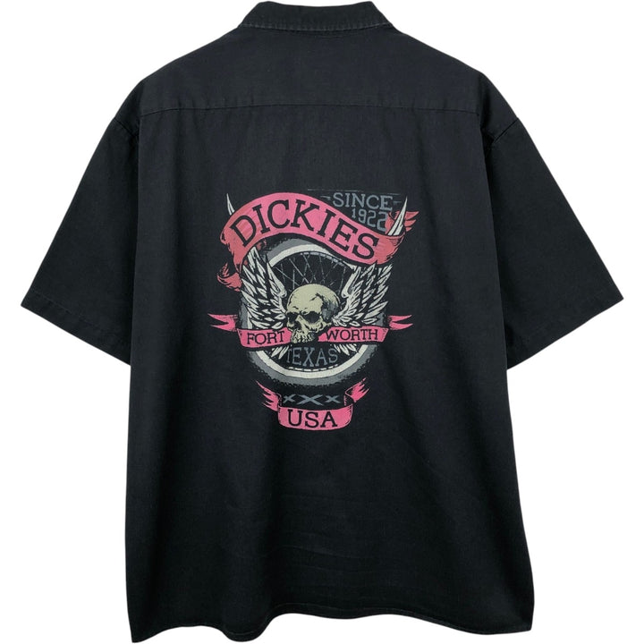 Dickies Skull Pattern Short-Sleeve Work Shirt, Boxy Shirt, Men's Size XL polyester black type Vintage Second Hand