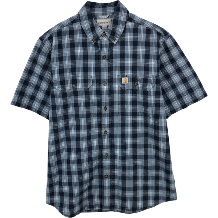 Carhartt Relaxed Fit Check Pattern Button-down Short Sleeve Work Shirt, Men's Medium cotton Navy blue Vintage Second Hand