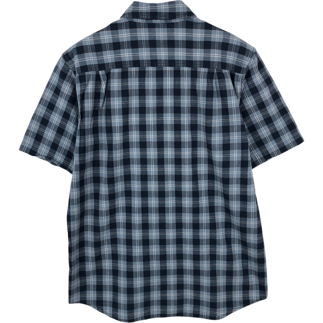 Carhartt Relaxed Fit Check Pattern Button-down Short Sleeve Work Shirt, Men's Medium cotton Navy blue Vintage Second Hand