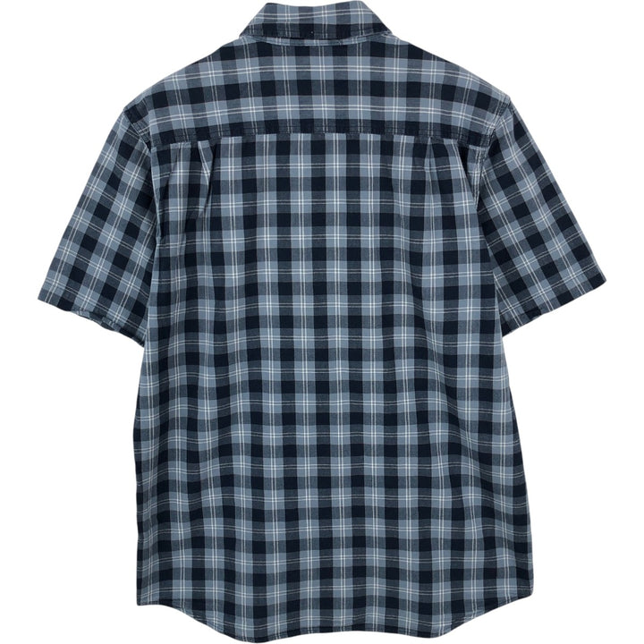 Carhartt Relaxed Fit Check Pattern Button-down Short Sleeve Work Shirt, Men's Medium cotton Navy blue Vintage Second Hand
