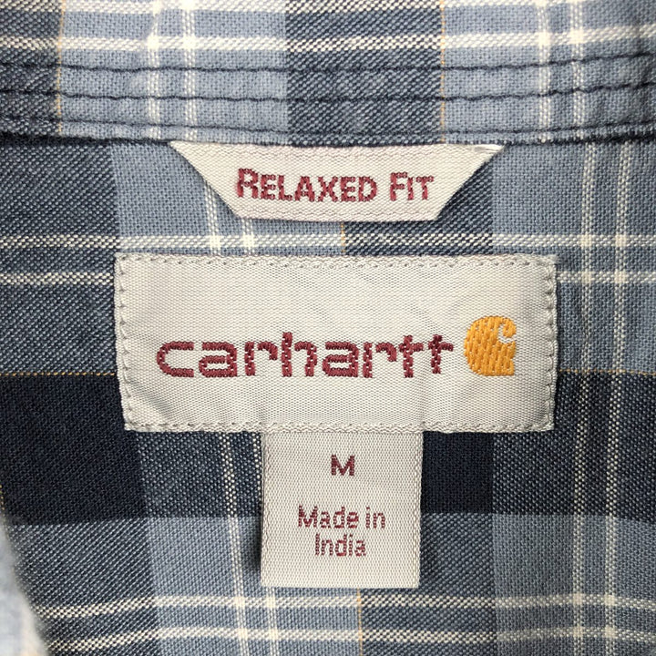 Carhartt Relaxed Fit Check Pattern Button-down Short Sleeve Work Shirt, Men's Medium cotton Navy blue Vintage Second Hand