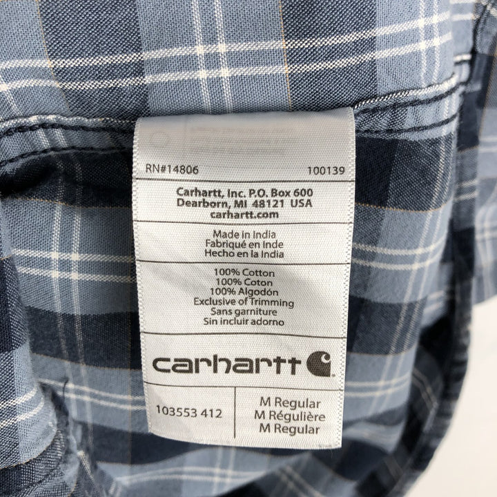 Carhartt Relaxed Fit Check Pattern Button-down Short Sleeve Work Shirt, Men's Medium cotton Navy blue Vintage Second Hand
