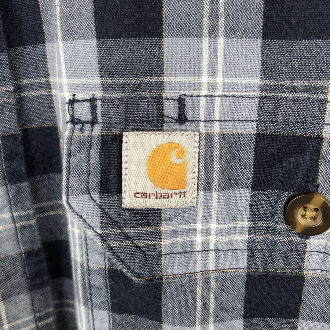 Carhartt Relaxed Fit Check Pattern Button-down Short Sleeve Work Shirt, Men's Medium cotton Navy blue Vintage Second Hand