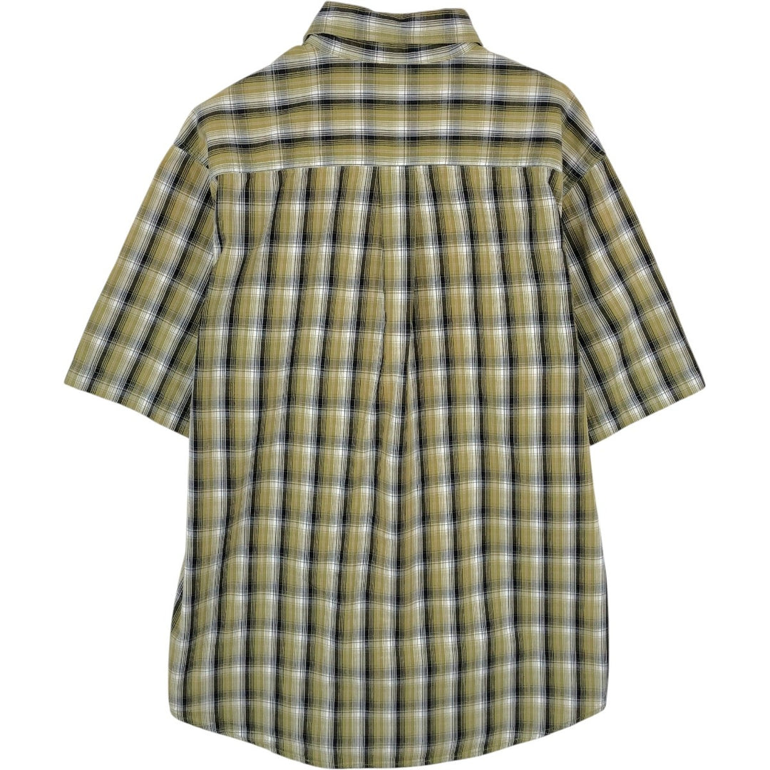Carhartt Check Pattern Button-down Short Sleeve Work Shirt, Men's Size L cotton Khaki type Vintage Second Hand