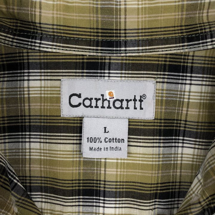 Carhartt Check Pattern Button-down Short Sleeve Work Shirt, Men's Size L cotton Khaki type Vintage Second Hand