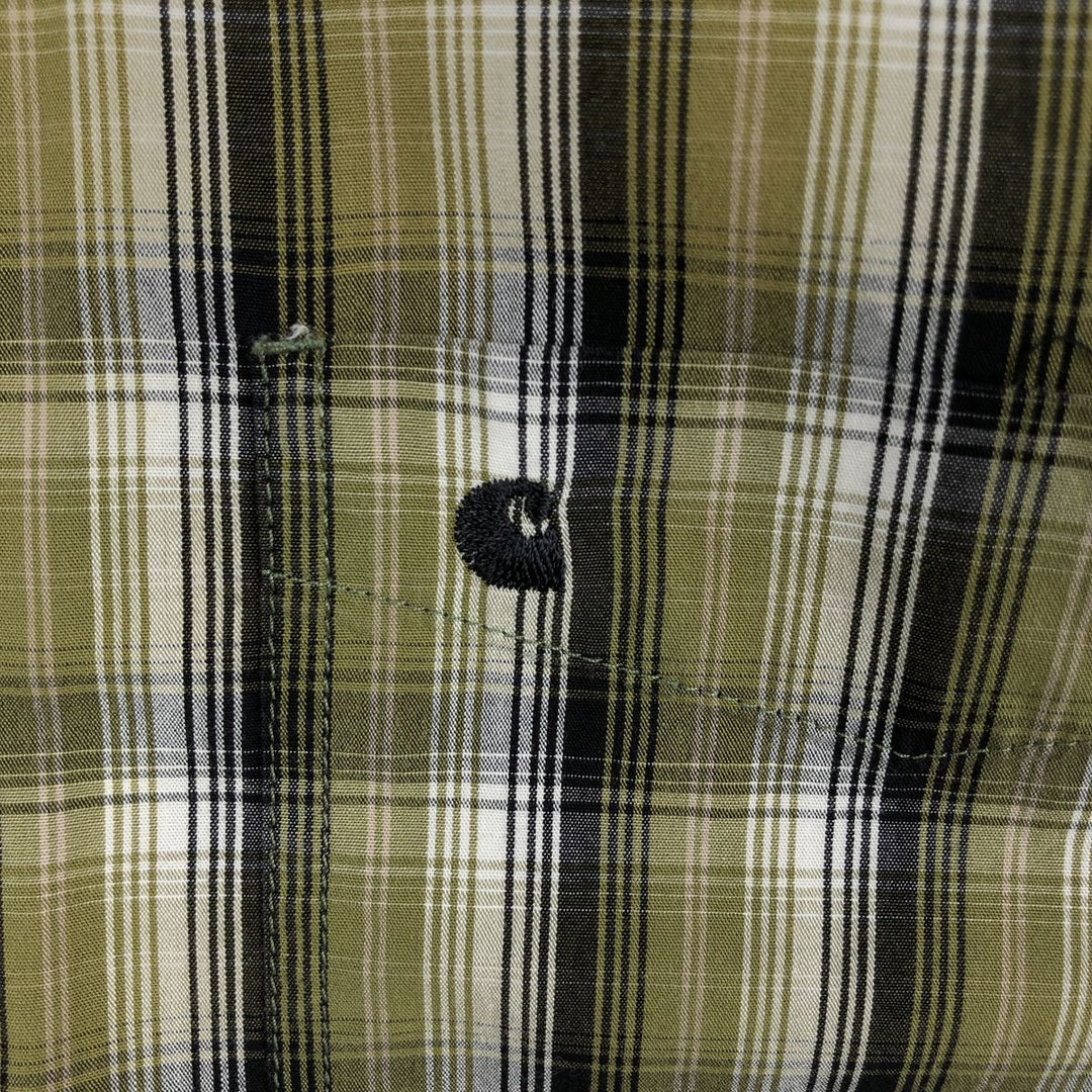 Carhartt Check Pattern Button-down Short Sleeve Work Shirt, Men's Size L cotton Khaki type Vintage Second Hand