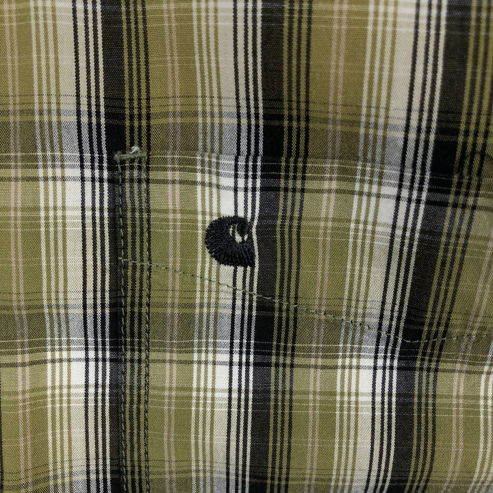 Carhartt Check Pattern Button-down Short Sleeve Work Shirt, Men's Size L cotton Khaki type Vintage Second Hand