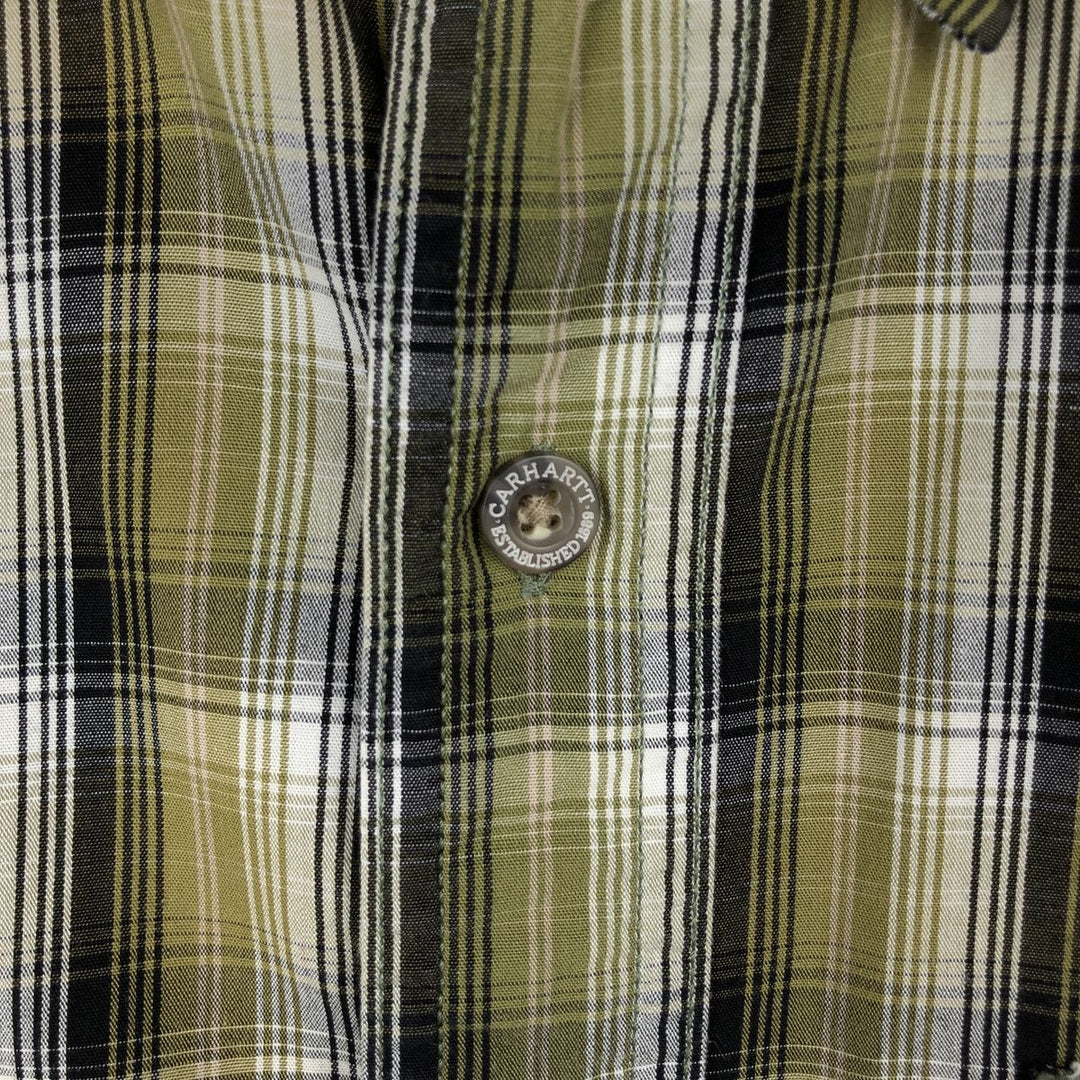 Carhartt Check Pattern Button-down Short Sleeve Work Shirt, Men's Size L cotton Khaki type Vintage Second Hand