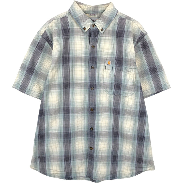 Carhartt Relaxed Fit Ombre Check Button-Down Short Sleeve Work Shirt, Men's Size L cotton gray type Vintage Second Hand